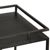 Featuring Evita Bar Cart by Dovetail at Amethyst Home. The perfect little black bar cart for a nook or corner -- at 18" wide, it can give your room essential storage and styling.
Dimensions: 29"h x 18"d x 18"wMaterial : Iron and Oak Wood. Amethyst Home provides interior design, new home construction design consulting, vintage area rugs, and lighting in the Des Moines metro area.