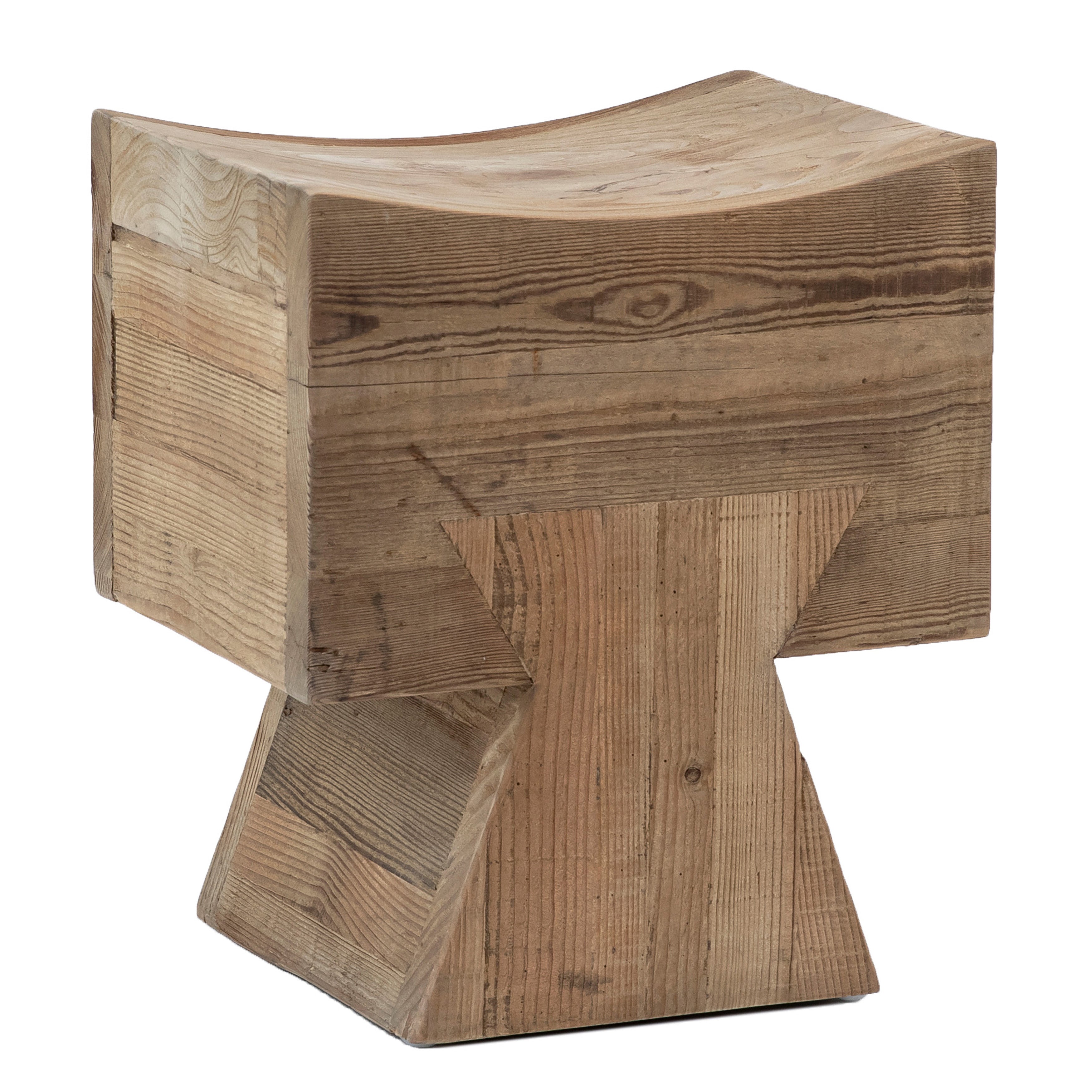 Establish a refreshing atmosphere for your interior space with his heavy carved stool. Crafted from reclaimed pine wood in a natural wood finish. The contemporary structure creates a beautiful modern look that instantly enhances your existing furniture. From your living room to your bedroom, this table blends seamlessly with any décor.Depth : 12 in Amethyst Home provides interior design, new home construction design consulting, vintage area rugs, and lighting in the Portland metro area.