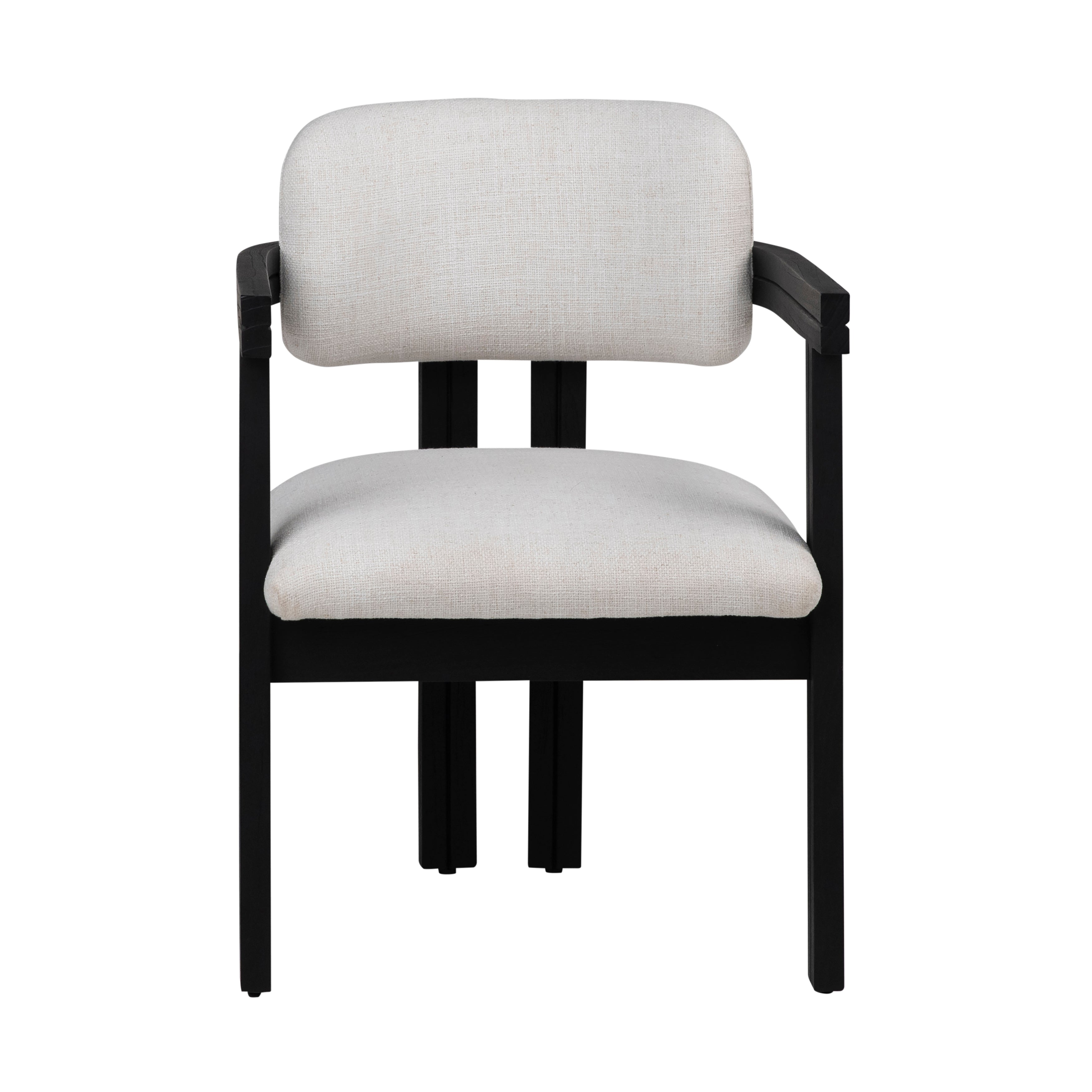 Experience the harmonious fusion of classic style and contemporary materials with our Nathaniel Dining Chair. Its black mindi wood frame seamlessly complements the uniquely textured off-white poly blend upholstery, creating a visually stunning combination. Amethyst Home provides interior design, new home construction design consulting, vintage area rugs, and lighting in the Washington metro area.