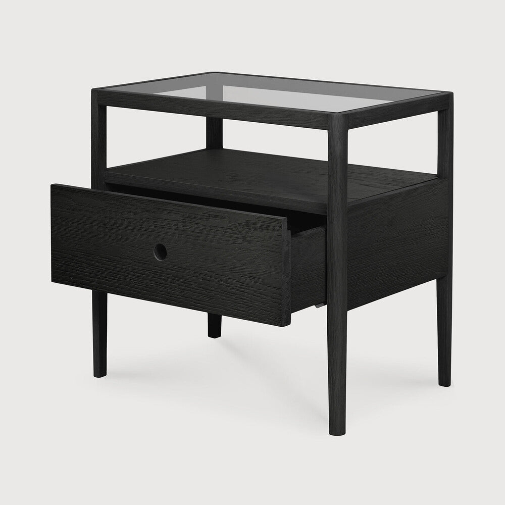 With its one drawer, open space and slightly tapered legs, the Spindle bedside table is the perfect no-nonsense companion for the striking Spindle bed. Amethyst Home provides interior design, new home construction design consulting, vintage area rugs, and lighting in the Miami metro area.