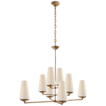 The Fontaine Large Offset Chandelier by Visual Comfort has a slim cross section at the bottom matched with offset layers of linen shades. This is a gorgeous piece to add to any dining room, living room, or other large area  Designer: AERIN