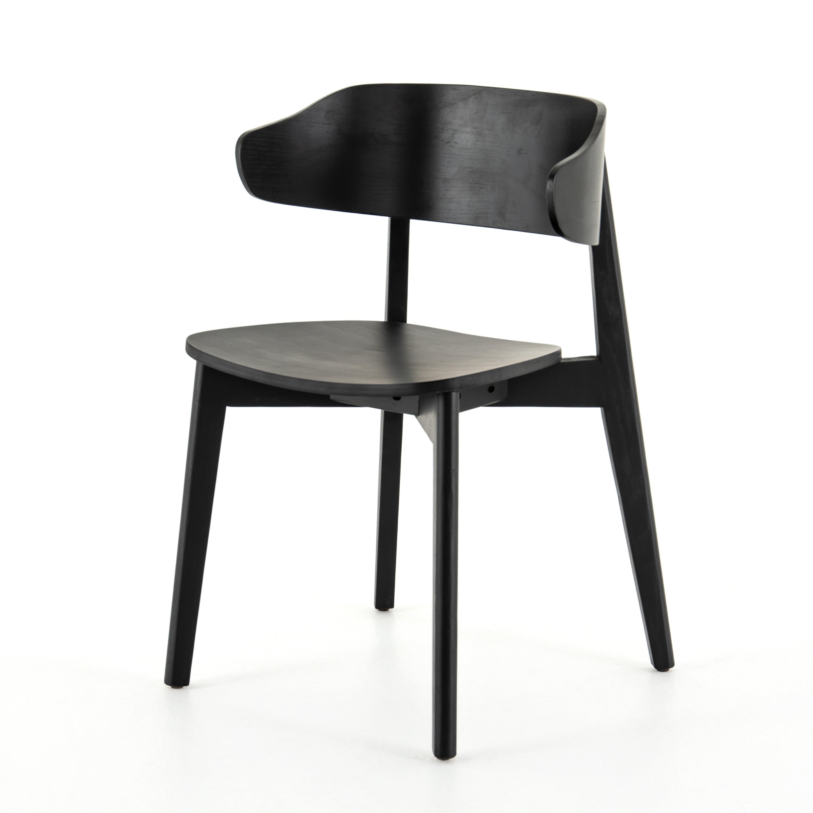 We love the exaggerated winged back of this Franco Black Dining Chair. The jet balck finish brings a modern look to this mid-century style.   Overall Dimensions: 20.50"w x 19.25"d x 30.25"h Seat Depth: 16.25" Seat Height: 18"  Materials: Ash Veneer, Solid Ash