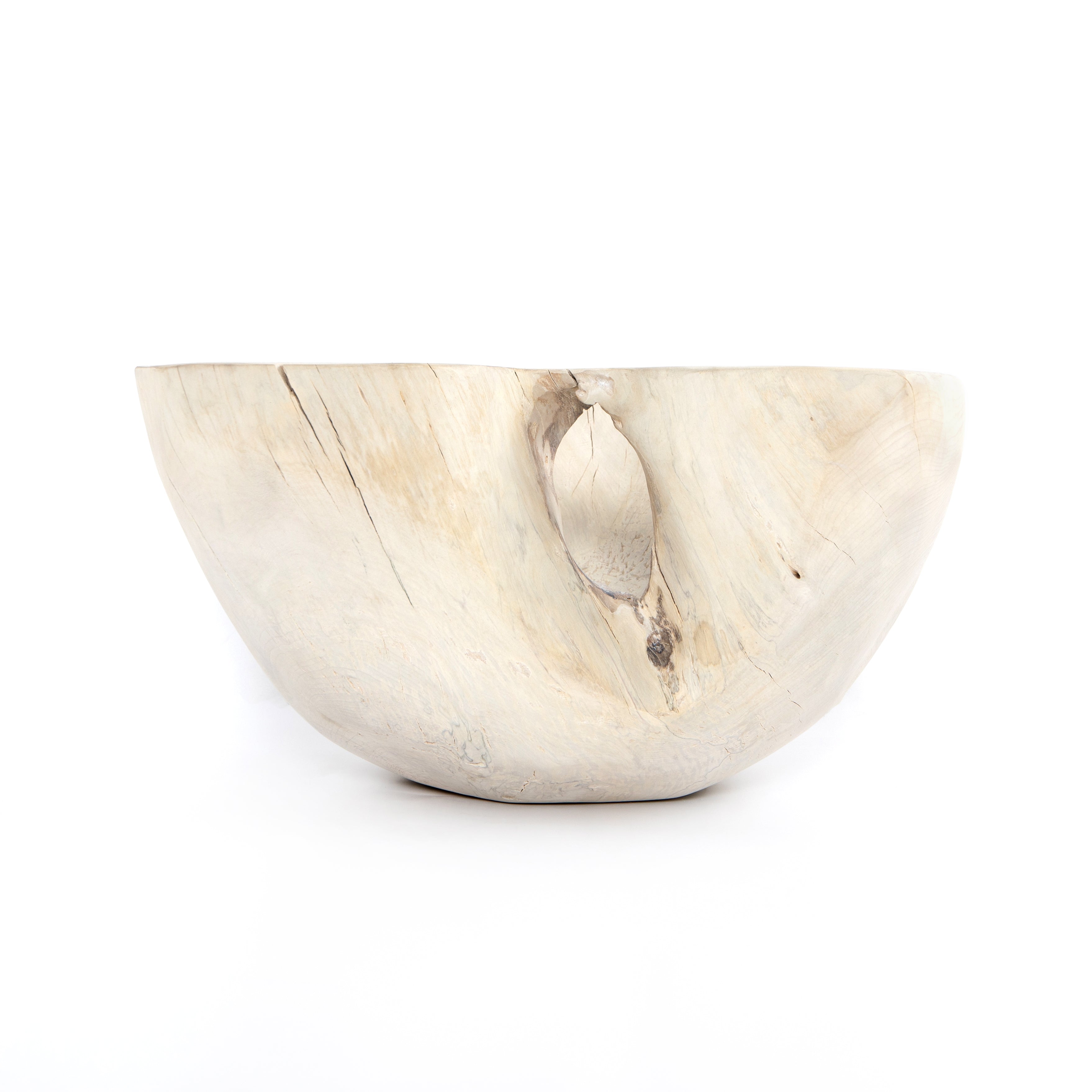 Made from solid reclaimed wood, this Live Edge Bowl - Ivory brings an earthy element to any living room, kitchen, or other area. Place atop your entryway console or showcase on your favorite shelve, this bowl is sure to catch the eye of any guest.   Amethyst Home celebrates natural materials, which often comes with beautiful imperfections. Each piece is made uniquely for you, please expect some variation and character. We embrace the design approach of Wabi Sabi!  Overall Dimensions: 16.00"w x 16.00"d x 11.
