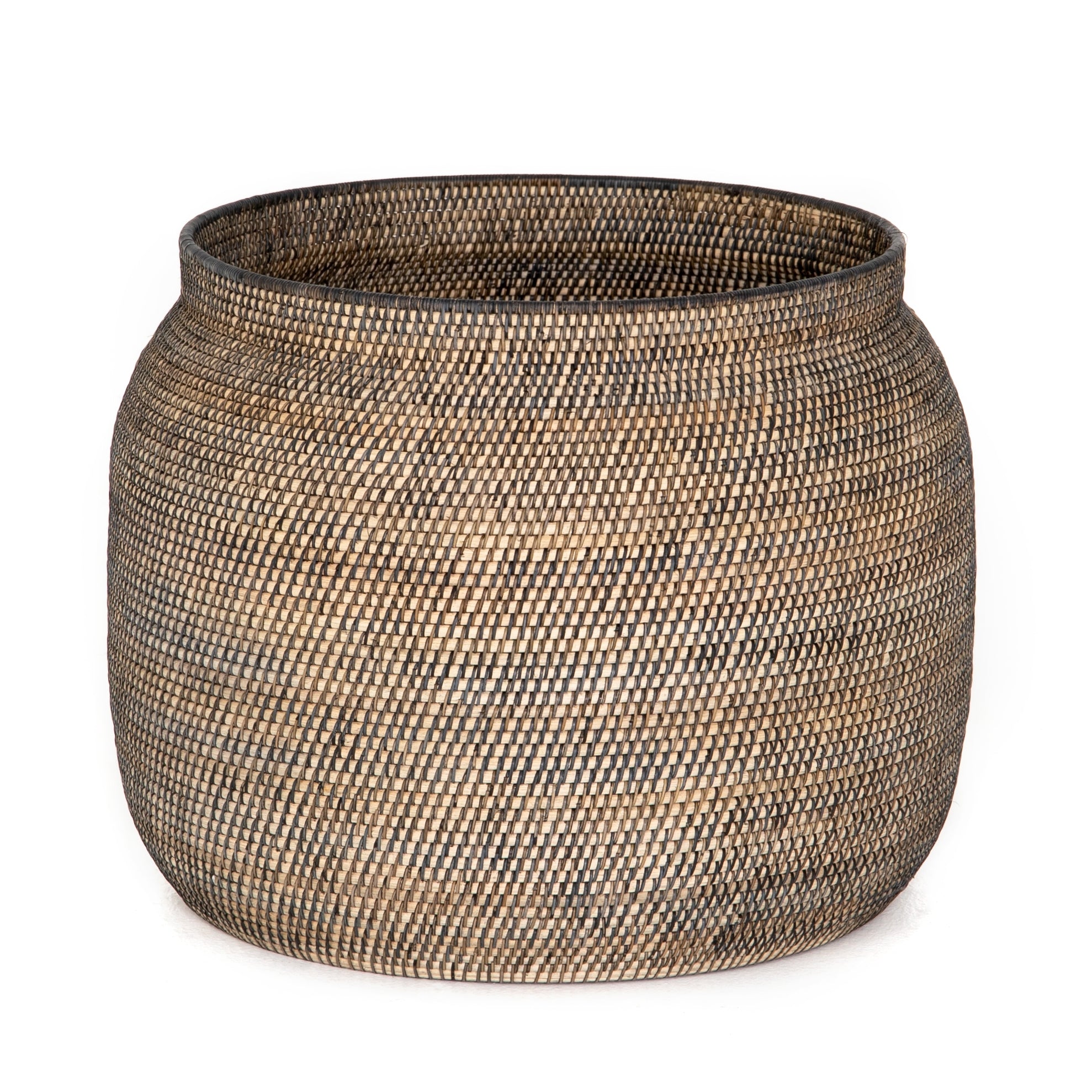 This Ansel Contrast Black Basket is woven from natural Lombok and black rattan, bringing a gorgeous color and texture to the basket. A large, stylish basket to store your pet toys, blankets, or other items around the home.   Overall Dimensions: 24.00