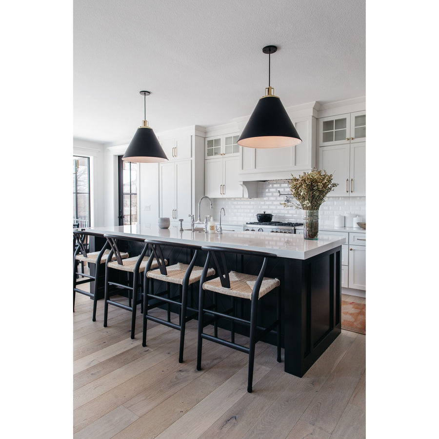 Modern curves redefine the classic wishbone-style of this Muestra Black Teak Counter + Bar Stool. Vintage white all-weather wicker is woven for a dose of fresh texture within weathered grey teak framing. Cover or store indoors during inclement weather and when not in use.