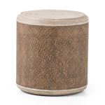 The Kiara End Table is crafted from durable solid pine and weathered blonde oak veneer for long-lasting quality. Its weathered blonde finish and rustic rattan accents provide a rustic yet modern aesthetic for any space. Perfect for any room in the house. Amethyst Home provides interior design, new home construction design consulting, vintage area rugs, and lighting in the Austin metro area.