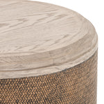 The Kiara End Table is crafted from durable solid pine and weathered blonde oak veneer for long-lasting quality. Its weathered blonde finish and rustic rattan accents provide a rustic yet modern aesthetic for any space. Perfect for any room in the house. Amethyst Home provides interior design, new home construction design consulting, vintage area rugs, and lighting in the Scottsdale metro area.