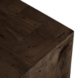 Made from thick-cut oak veneer with a faux rustic finish made to emulate wormwood, this spacious media console features chunky squared legs and dovetail joinery detailing. Amethyst Home provides interior design, new home construction design consulting, vintage area rugs, and lighting in the Tampa metro area.