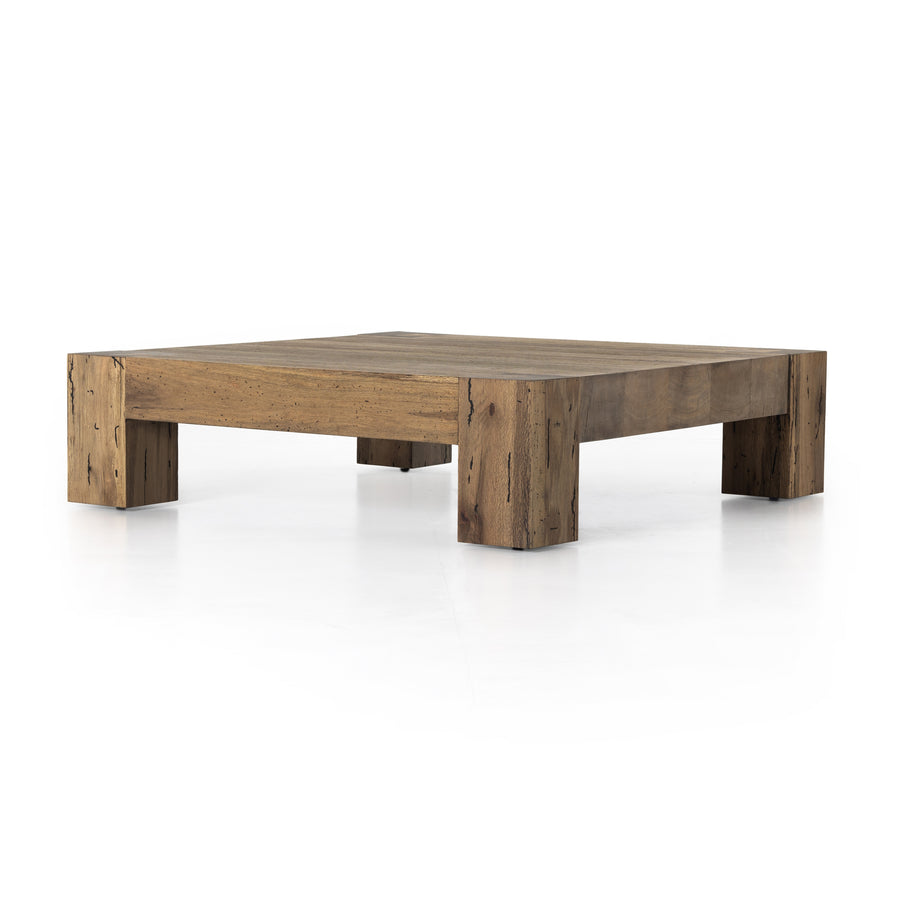 Made from thick-cut oak veneer with a faux rustic finish made to emulate wormwood, the Abaso Rustic Wormwood Oak Coffee Table is a low, large-scale coffee table that features chunky squared legs and dovetail joinery detailing. Amethyst Home provides interior design services, furniture, rugs, and lighting in the Calabasas metro area.
