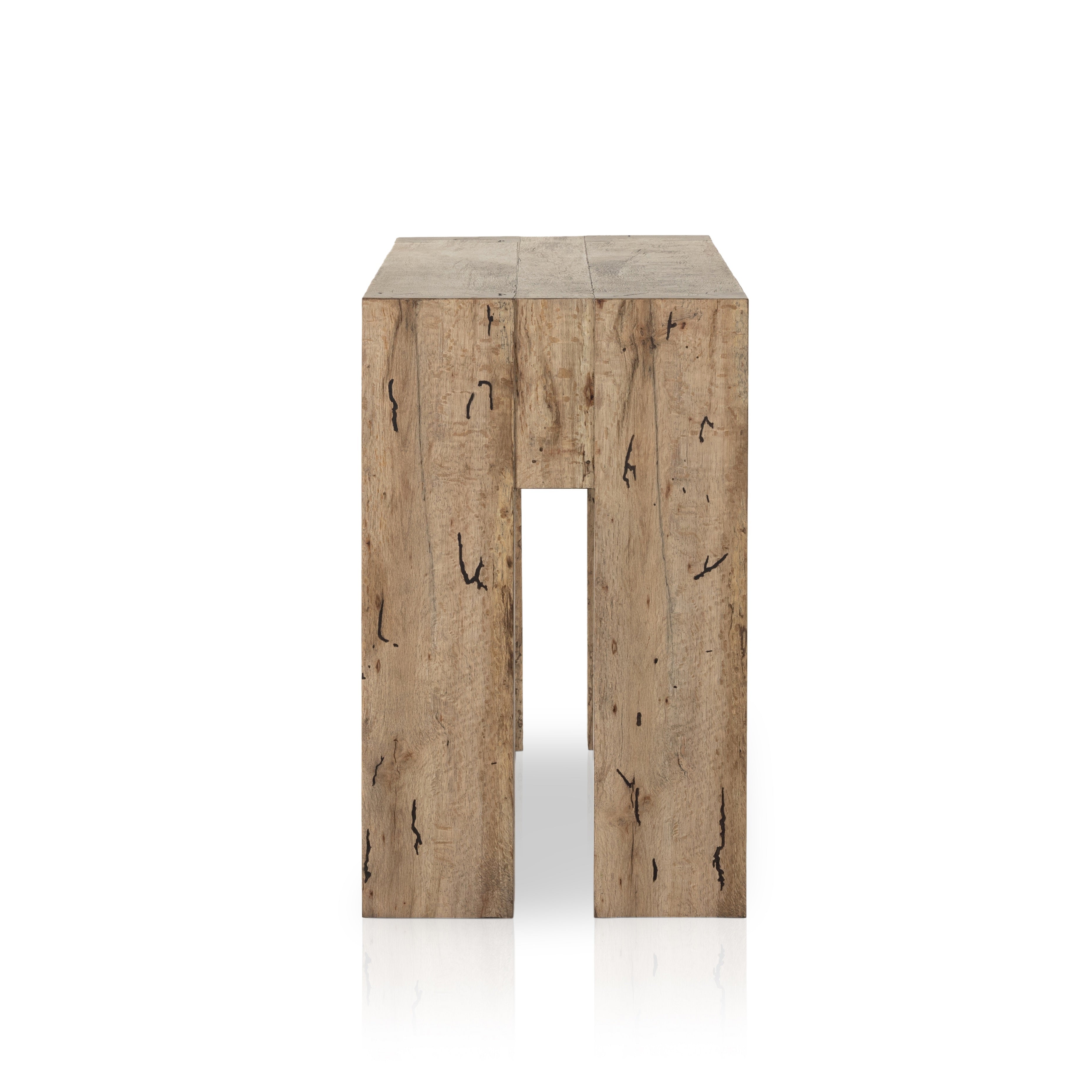 Made from thick-cut oak veneer with a faux rustic finish made to emulate wormwood, this Abaso Rustic Wormwood Oak Console Table features chunky squared legs and dovetail joinery detailing. Amethyst Home provides interior design services, furniture, rugs, and lighting in the Seattle metro area.
