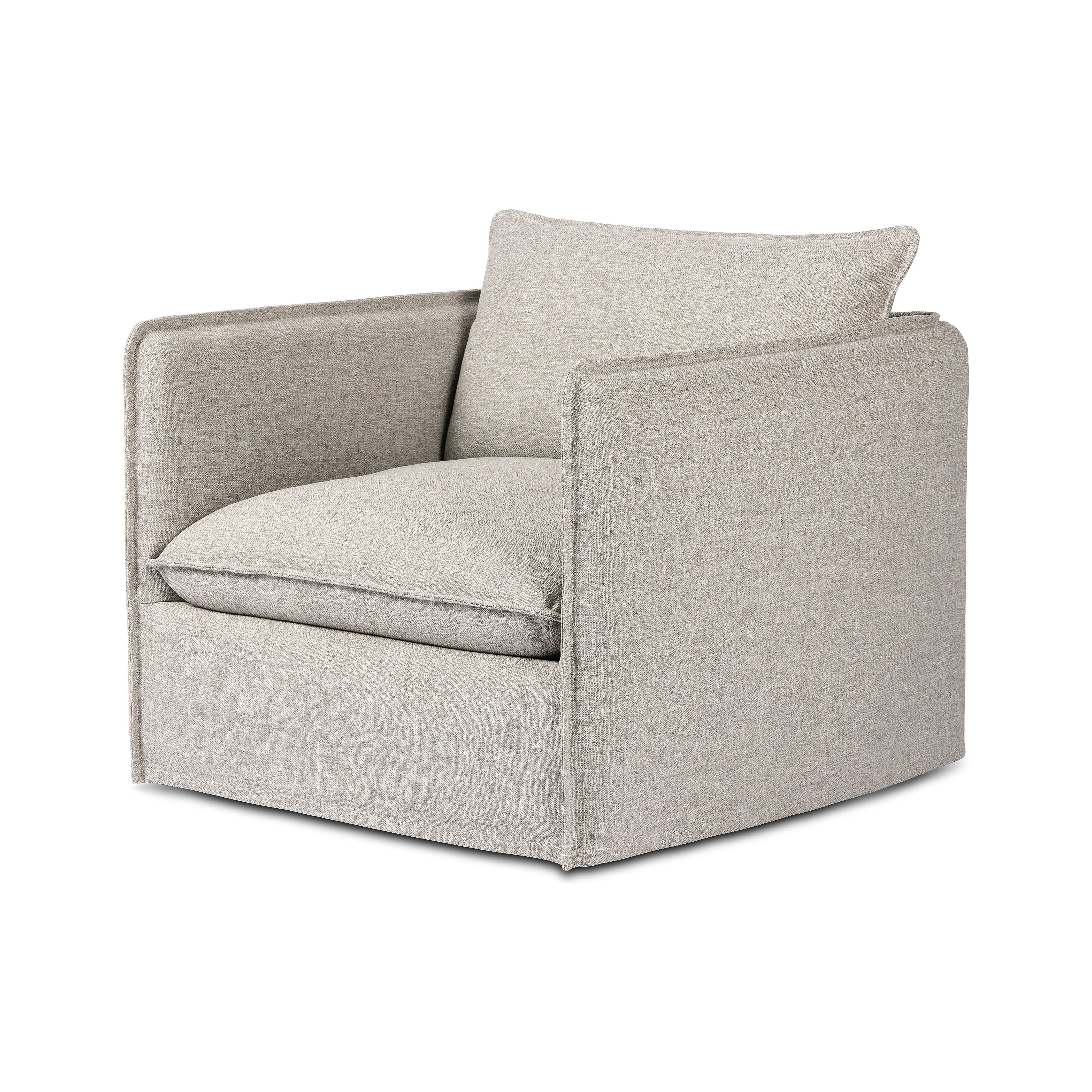 An outdoor interpretation of an indoor silhouette. This 360-degree outdoor swivel chair offers a clean, contemporary feel with relaxed casual comfort. The seat and loose back cushions feature removable, washable slipcovers with a simple flange detail. Amethyst Home provides interior design, new home construction design consulting, vintage area rugs, and lighting in the Omaha metro area.