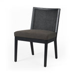 Antonia Savile Charcoal Cane Armless Dining Chair forms a simple-but-shapely frame for black seating and a natural cane back. Amethyst Home provides interior design services, furniture, rugs, and lighting in the Calabasas metro area.