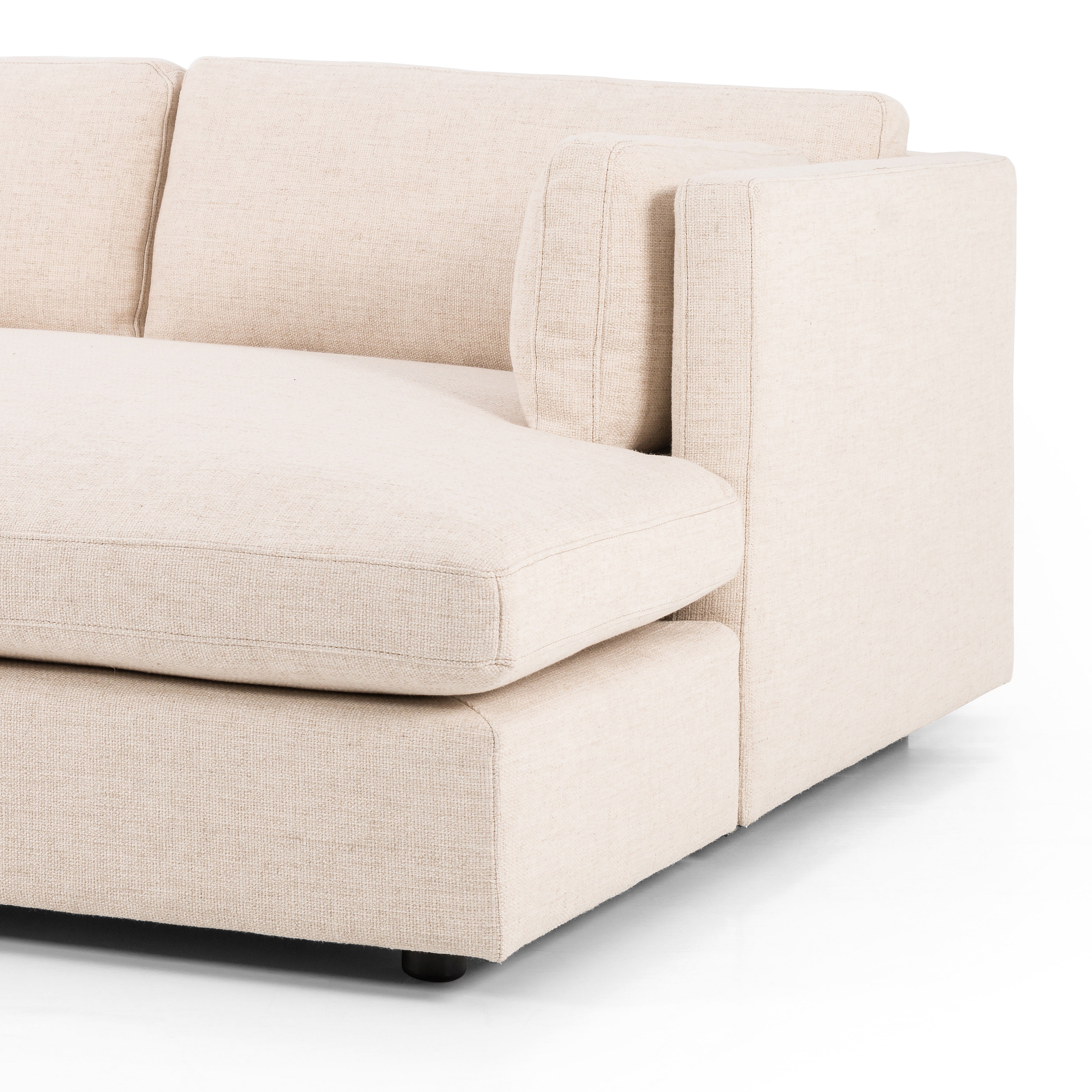 Archer Media Sofa is upholstered in a cream high-performance fabric, invitingly wide and just as comfy. Perfect for movie nights. Performance fabrics are specially created to withstand spills, stains, high traffic, and wear, ensuring long-term comfort and unmatched durability. Amethyst Home provides interior design services, furniture, rugs, and lighting in the Omaha metro area.