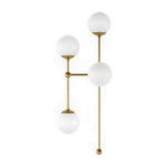 Matte glass spheres seem to extend and reach across smooth brass rods. Each globe is individually blown, shaped and sculpted by hand through a one-hour process. Matte globes are specially manufactured to evenly diffuse light. Brass and glass are 98% recyclable. Designed and sustainably made in Poland by Schwung.Overall Dimensions13.75"w x 13. Amethyst Home provides interior design, new home construction design consulting, vintage area rugs, and lighting in the Alpharetta metro area.