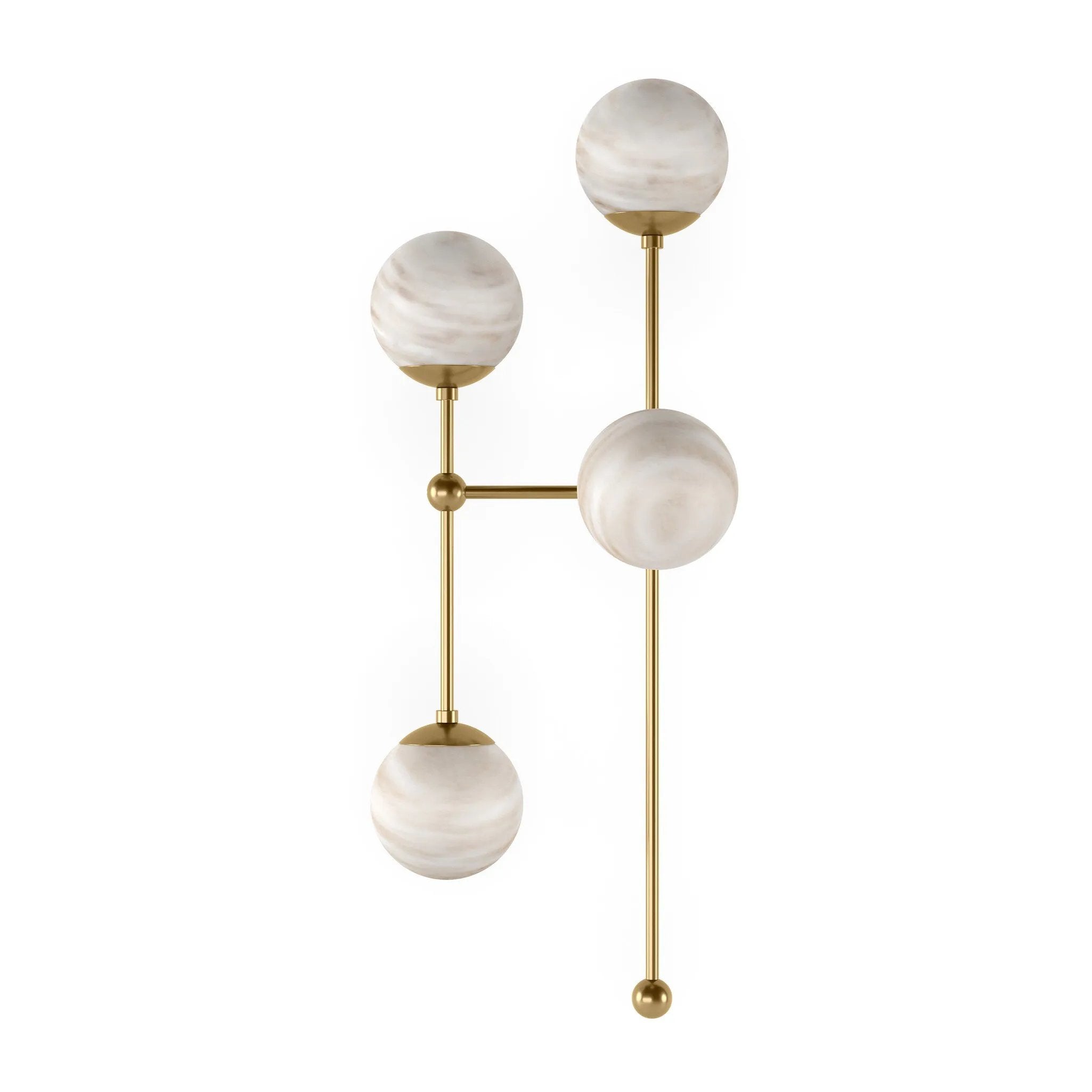 Marbled glass spheres seem to extend and reach across smooth brass rods. Each globe is individually blown, shaped and sculpted by hand through a one-hour process. Brass and glass are 98% recyclable. Designed and sustainably made in Poland by Schwung.Overall Dimensions13.75"w x 13.00"d x 36.25"hFull Details &amp; SpecificationsTear Shee Amethyst Home provides interior design, new home construction design consulting, vintage area rugs, and lighting in the Alpharetta metro area.