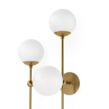 Matte glass spheres seem to extend and reach across smooth brass rods. Each globe is individually blown, shaped and sculpted by hand through a one-hour process. Matte globes are specially manufactured to evenly diffuse light. Brass and glass are 98% recyclable. Designed and sustainably made in Poland by Schwung.Overall Dimensions13.75"w x 13. Amethyst Home provides interior design, new home construction design consulting, vintage area rugs, and lighting in the Kansas City metro area.