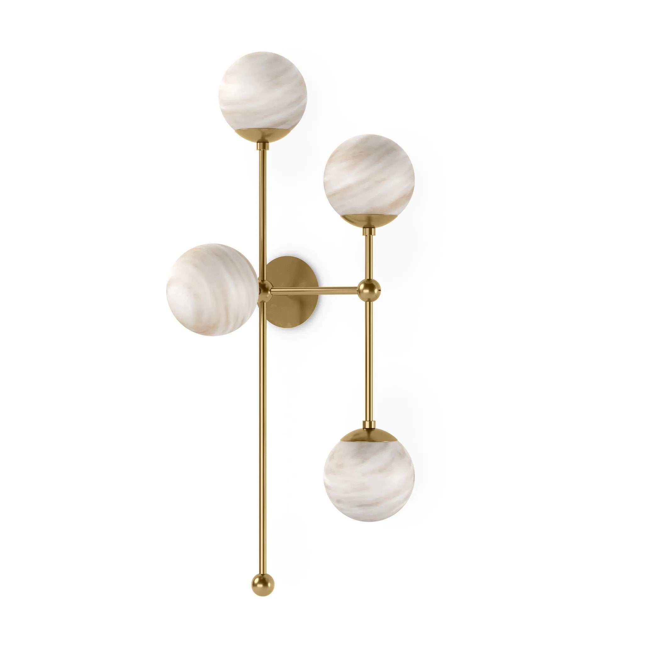 Marbled glass spheres seem to extend and reach across smooth brass rods. Each globe is individually blown, shaped and sculpted by hand through a one-hour process. Brass and glass are 98% recyclable. Designed and sustainably made in Poland by Schwung.Overall Dimensions13.75"w x 13.00"d x 36.25"hFull Details &amp; SpecificationsTear Shee Amethyst Home provides interior design, new home construction design consulting, vintage area rugs, and lighting in the Dallas metro area.