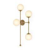 Matte glass spheres seem to extend and reach across smooth brass rods. Each globe is individually blown, shaped and sculpted by hand through a one-hour process. Matte globes are specially manufactured to evenly diffuse light. Brass and glass are 98% recyclable. Designed and sustainably made in Poland by Schwung.Overall Dimensions13.75"w x 13. Amethyst Home provides interior design, new home construction design consulting, vintage area rugs, and lighting in the San Diego metro area.