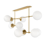 Matte glass spheres seem to extend and reach across smooth brass rods. Each globe is individually blown, shaped and sculpted by hand through a one-hour process. Matte globes are specially manufactured to evenly diffuse light. Brass and glass are 98% recyclable. Designed and sustainably made in Poland by Schwung.Overall Dimensions64.25"w x 30. Amethyst Home provides interior design, new home construction design consulting, vintage area rugs, and lighting in the Austin metro area.