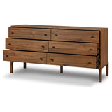 Inspired by campaign-style furniture of the 1800s â€” packable pieces first designed for traveling military use â€” a simply shaped dresser of natural walnut features a subtly inset top and rounded legs, finished with wooden hardware Amethyst Home provides interior design, new home construction design consulting, vintage area rugs, and lighting in the Scottsdale metro area.