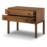 Inspired by campaign-style furniture of the 1800s â€” packable pieces first designed for traveling military use â€” a simply shaped nightstand of natural walnut features a subtly inset top and rounded legs, finished with wooden hardware Amethyst Home provides interior design, new home construction design consulting, vintage area rugs, and lighting in the Laguna Beach metro area.