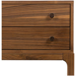 Inspired by campaign-style furniture of the 1800s â€” packable pieces first designed for traveling military use â€” a simply shaped nightstand of natural walnut features a subtly inset top and rounded legs, finished with wooden hardware Amethyst Home provides interior design, new home construction design consulting, vintage area rugs, and lighting in the San Diego metro area.