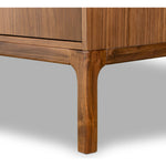 Inspired by campaign-style furniture of the 1800s â€” packable pieces first designed for traveling military use â€” a simply shaped sideboard of natural walnut features a subtly inset top and rounded legs, finished with wooden hardware Amethyst Home provides interior design, new home construction design consulting, vintage area rugs, and lighting in the Kansas City metro area.