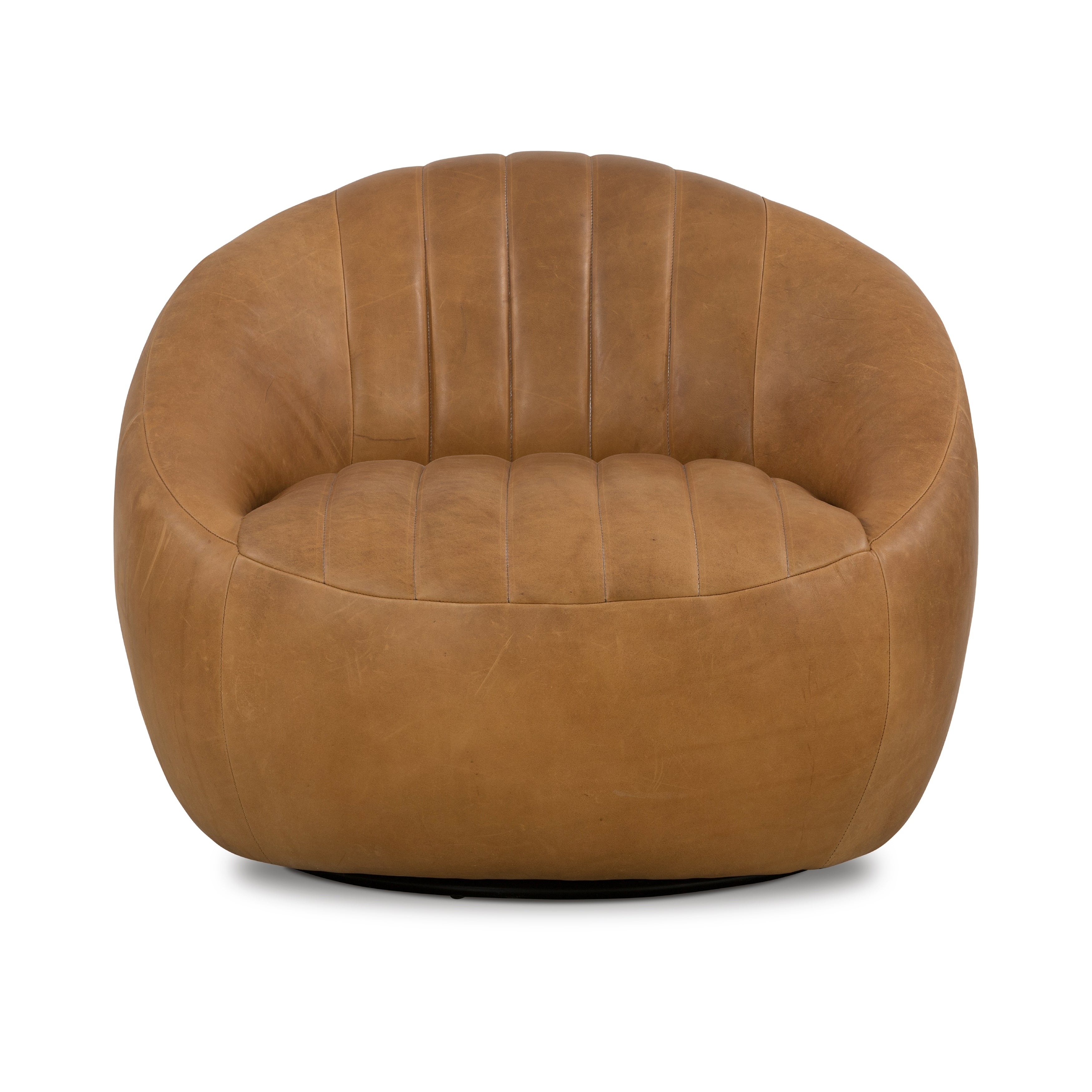 The Audie Heirloom Sienna Swivel Chair is made of heirloom leather that is salvaged and processed from upcycled hides featuring an abundance of natural markings, scars, and color variations. The result? Supple, buttery-soft hides with an unmatched depth of color and authentic lived-in look. Amethyst Home provides interior design services, furniture, rugs, and lighting in the Dallas metro area.