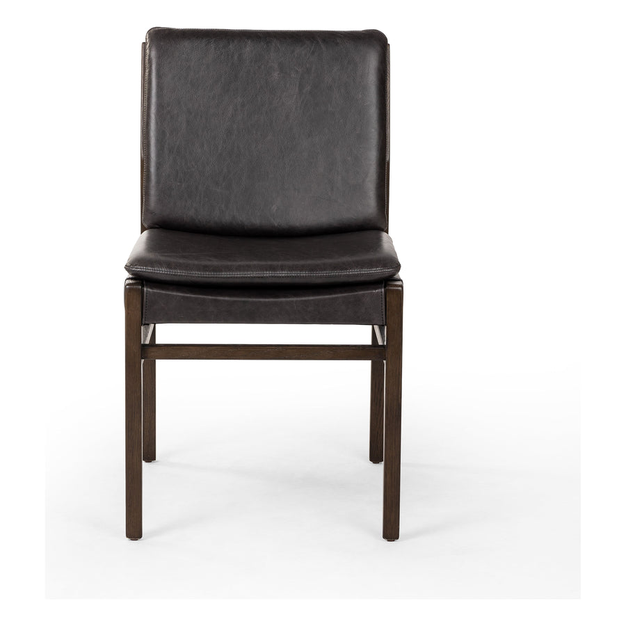Modern and transitional, burnt oak nettlewood frames this armless dining chair. Finished with a top-grain leather exclusive to Four Hands. Amethyst Home provides interior design, new construction, custom furniture, and area rugs in the Salt Lake City metro area.