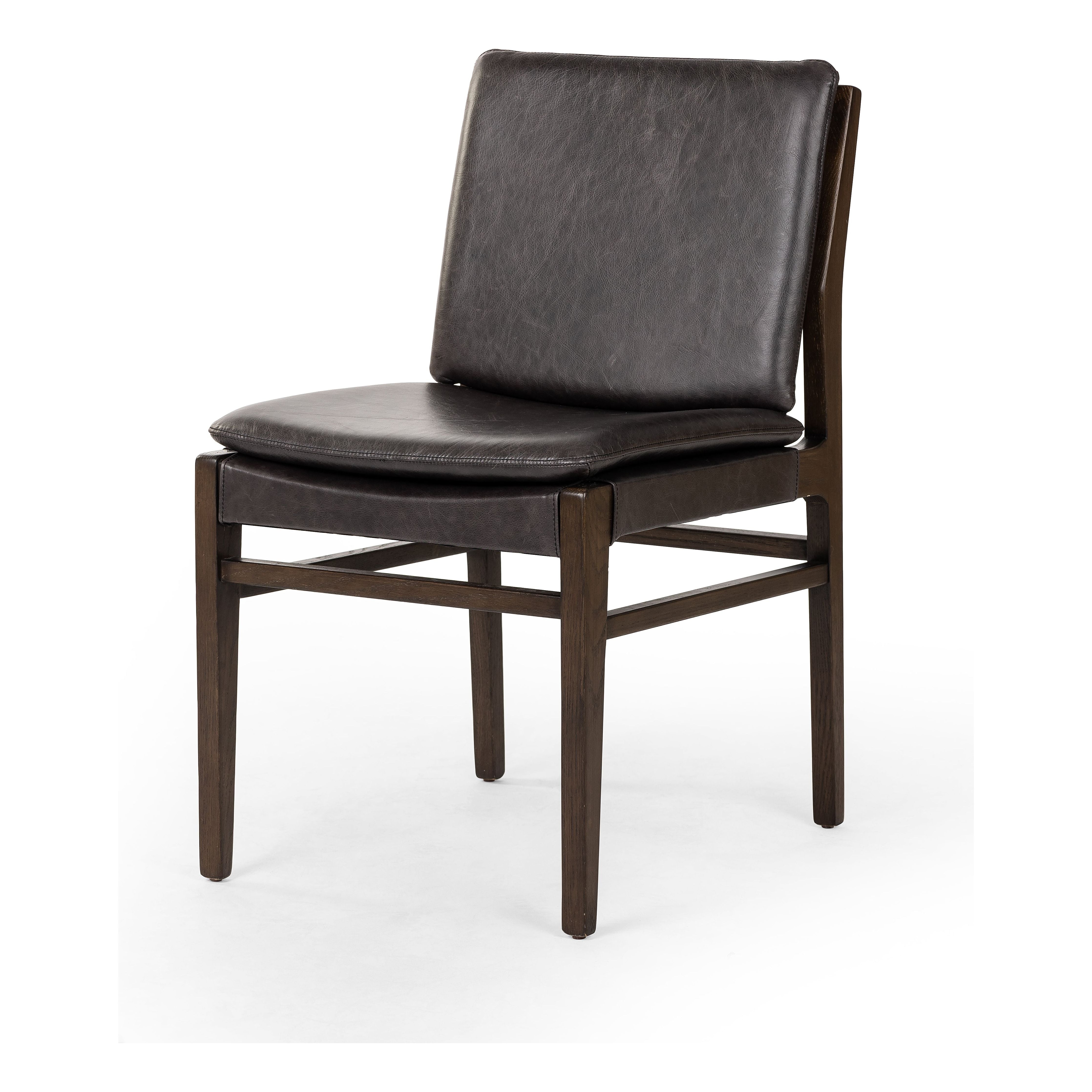 Modern and transitional, burnt oak nettlewood frames this armless dining chair. Finished with a top-grain leather exclusive to Four Hands. Amethyst Home provides interior design, new construction, custom furniture, and area rugs in the San Diego metro area.