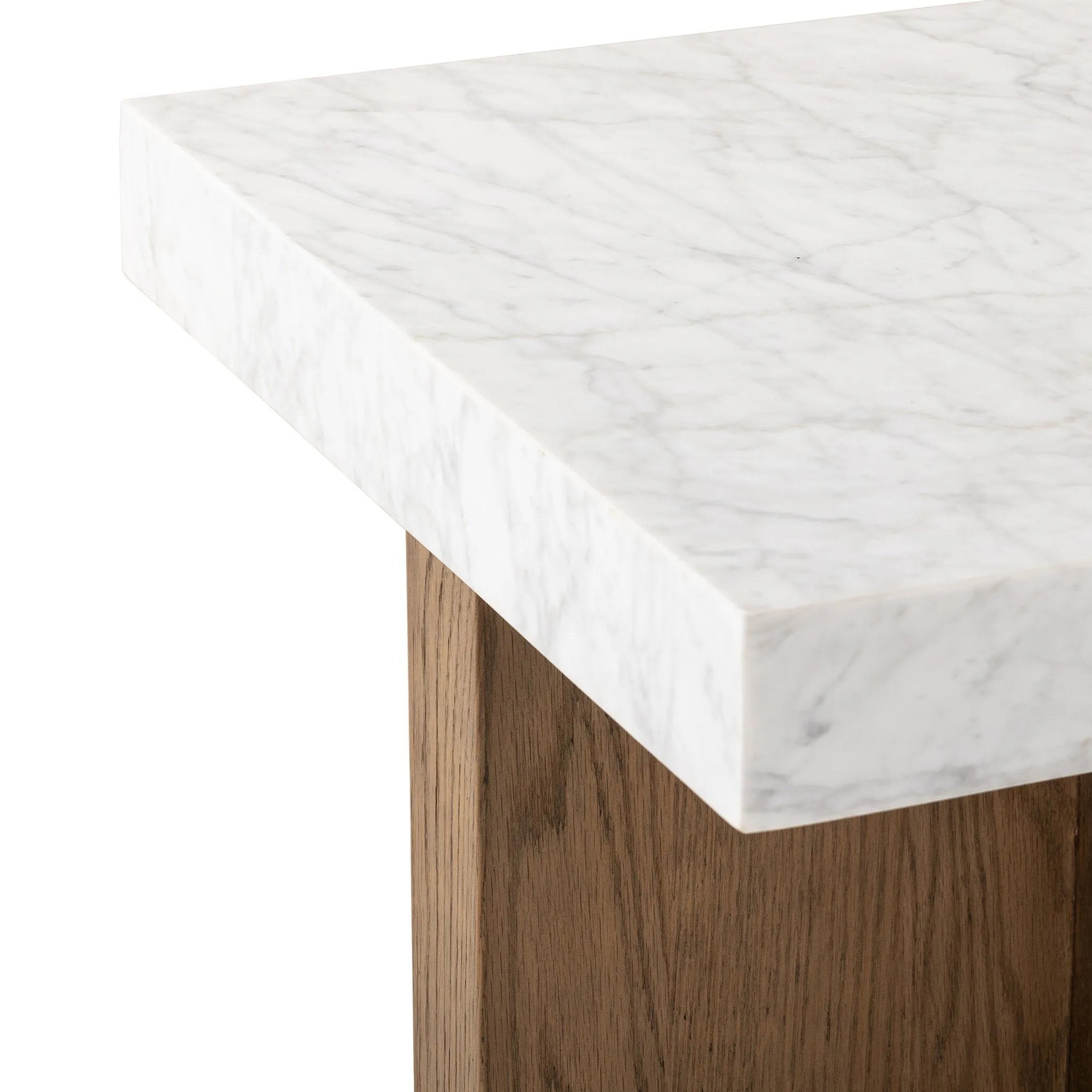 Featuring Bellamy White Carrera Marble End Table by Four Hands at Amethyst Home. Structured lines and chunky proportions fuse for a mixed material end table of smoked oak and polished marble.Collection: HughesColors: White Carrera Marble ,Smoked Oak VeneerMaterials: Carrara Solid ,Thick Oak Veneer ,Poplar Plywood Weight: 81.57 lbs. Amethyst Home provides interior design, new home construction design consulting, vintage area rugs, and lighting in the Tampa metro area.