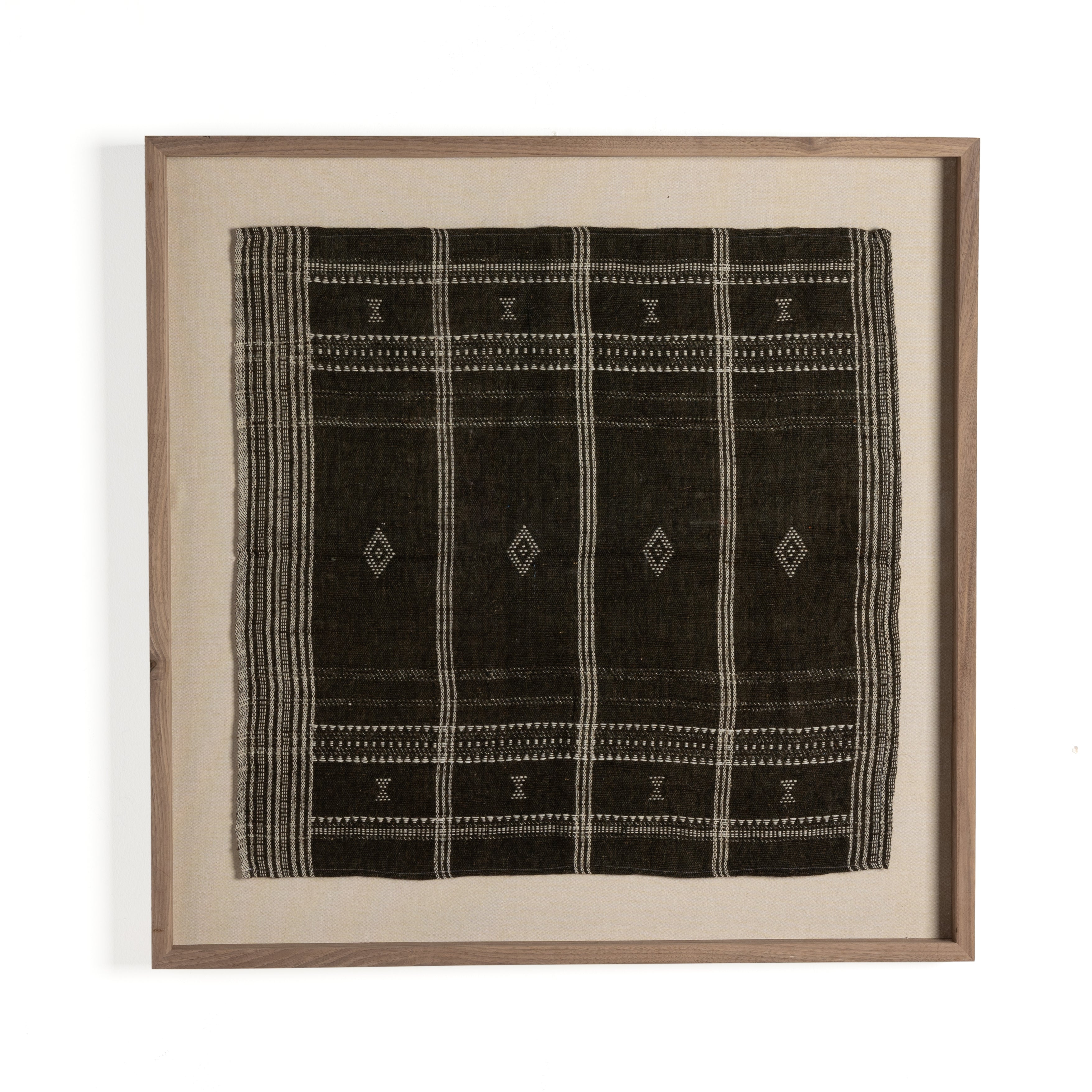 A 500-year-old tradition comes to life on this 100% wool, handwoven textile. Crafted on a traditional frame loom following a tradition created by the Vankars of the Bhujodi village in India, a process that can take up to two days to complete. Finished with fringe tassels on both ends. If not currently in stock, this piece ships within three weeks. Amethyst Home provides interior design, new home construction design consulting, vintage area rugs, and lighting in the Salt Lake City metro area.