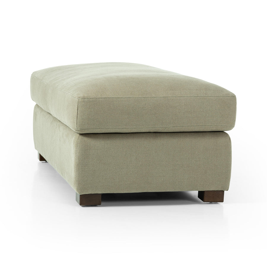 Traditional styling gets a modern spin. Feather-blend cushioning accents simple parawood feet. This lounge-worthy ottoman features sustainably made Belgian Linen™. Naturally durable and soft to the touch, Libeco™-sourced linens are artisan-made without toxic chemicals. Amethyst Home provides interior design, new home construction design consulting, vintage area rugs, and lighting in the Austin metro area.