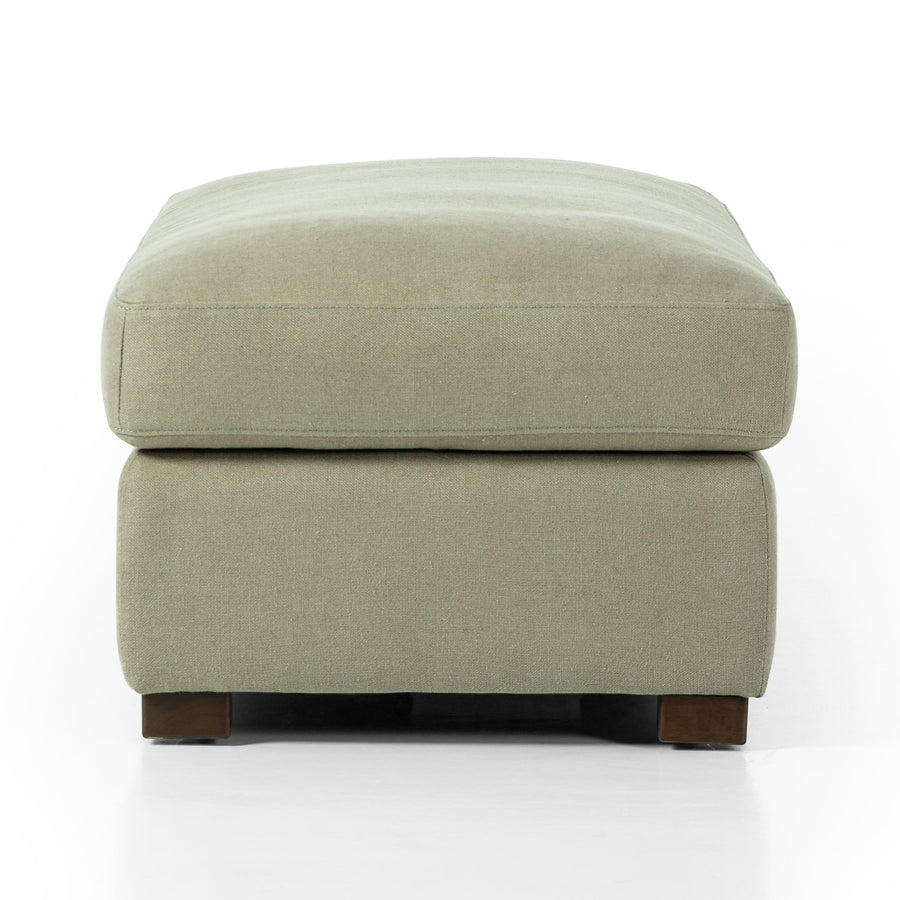 Traditional styling gets a modern spin. Feather-blend cushioning accents simple parawood feet. This lounge-worthy ottoman features sustainably made Belgian Linen™. Naturally durable and soft to the touch, Libeco™-sourced linens are artisan-made without toxic chemicals. Amethyst Home provides interior design, new home construction design consulting, vintage area rugs, and lighting in the Monterey metro area.
