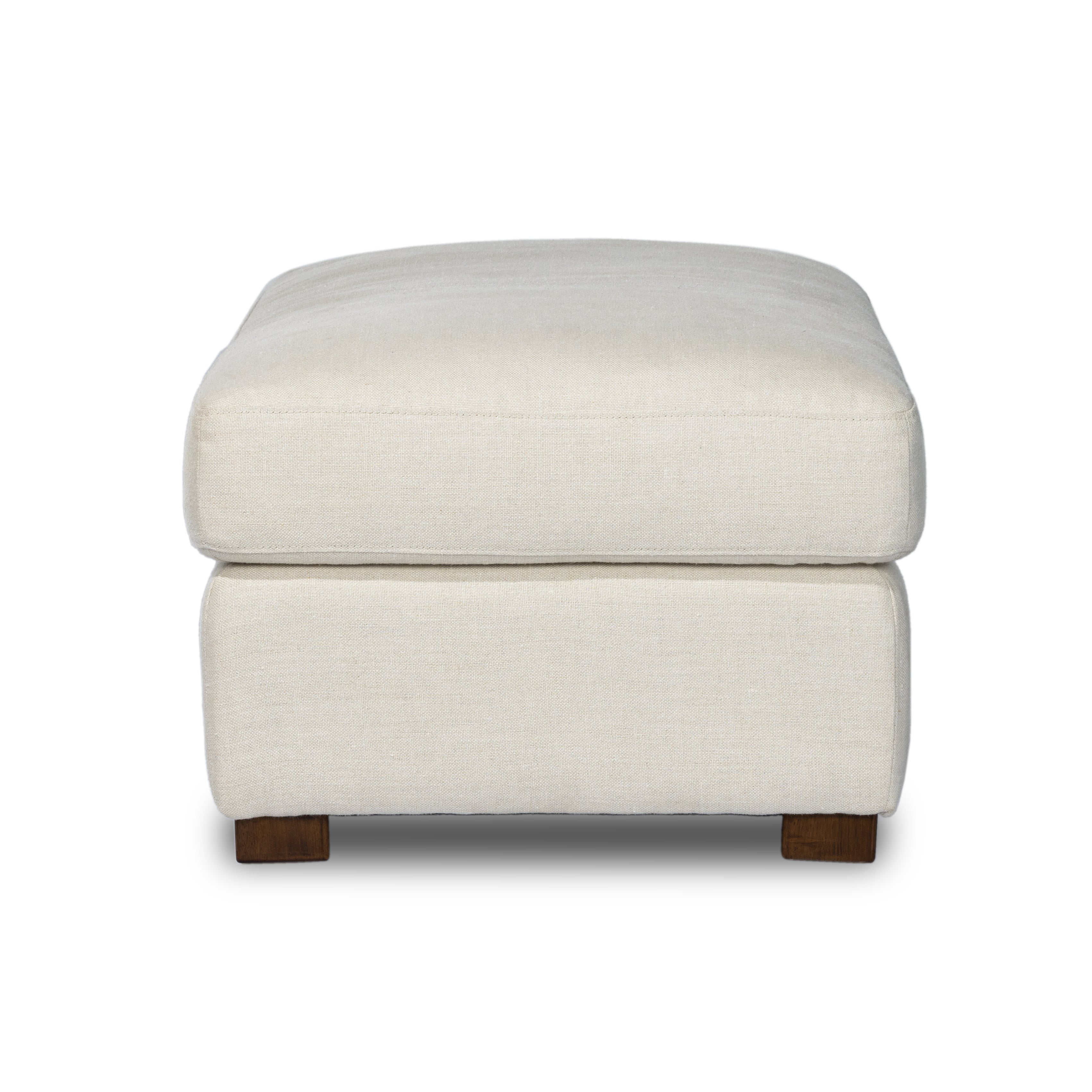 Traditional styling gets a modern spin. Feather-blend cushioning accents simple parawood feet. This lounge-worthy ottoman features sustainably made Belgian Linenâ„¢. Naturally durable and soft to the touch, Libecoâ„¢-sourced linens are artisan-made without toxic chemicals. Amethyst Home provides interior design, new construction, custom furniture and area rugs in the Alpharetta metro area