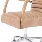 Featuring Bryson Palermo Desk Chair by Four Hands at Amethyst Home. High style. Light tan top-grain leather covers a sculpted seat and back, with elegantly arched arms of solid oak. Stainless steel casters make for ease in the modern workplace. Height not adjustable.Overall Dimensions: 23.25"W x 27"L x 42.50"HColors: Toasted Nettlewood, Stainless Steel, Palermo DriftMaterials: Solid Nettlewood. Amethyst Home provides interior design services, furniture, rugs, and lighting in the Dallas metro area.
