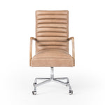 Featuring Bryson Palermo Desk Chair by Four Hands at Amethyst Home. High style. Light tan top-grain leather covers a sculpted seat and back, with elegantly arched arms of solid oak. Stainless steel casters make for ease in the modern workplace. Height not adjustable.Overall Dimensions: 23.25"W x 27"L x 42.50"HColors: Toasted Nettlewood, Stainless Steel, Palermo DriftMaterials: Solid Nettle. Amethyst Home provides interior design services, furniture, rugs, and lighting in the Des Moines metro area.