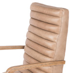 Featuring Bryson Palermo Desk Chair by Four Hands at Amethyst Home. High style. Light tan top-grain leather covers a sculpted seat and back, with elegantly arched arms of solid oak. Stainless steel casters make for ease in the modern workplace. Height not adjustable.Overall Dimensions: 23.25"W x 27"L x 42.50"HColors: Toasted Nettlewood, Stainless Steel, Palermo DriftMaterials: Solid Nettlewood,. Amethyst Home provides interior design services, furniture, rugs, and lighting in the Omaha metro area.