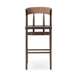 A solid oak bar stool defined by tapered legs and framing gives an updated look to the classic whistler chair. Finished with a paper rush wrapped detail on the back. Amethyst Home provides interior design, new construction, custom furniture, and area rugs in the Winter Garden metro area.