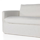 Capella Bergamo Cream Slipcover Sofa is clean and casual with contemporary touches. A cotton- and linen-blend slipcovered sofa features tapered arms and flange detailing for a sharp silhouette. Feather-blend knife-edge cushions mean total comfort. Slipcover machine washable for modern ease. Amethyst Home provides interior design services, furniture, rugs, and lighting in the Omaha metro area.