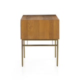 Style meets simplicity in this Danish-inspired design. A slim, streamlined desk of solid natural oak features squared hardware and airy legs finished in a satin brass. Five drawers offer ample storage space for frequently used office supplies. Amethyst Home provides interior design, new construction, custom furniture, and area rugs in the Park City metro area.