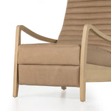 A dramatically shaped midcentury silhouette, modernized with channel tufting. Upholstered in a nude hue top-grain leather with natural whitewashed ash framing for a clean, monochromatic look. A push recliner takes this forward-thinking lounger to the next level. Amethyst Home provides interior design, new construction, custom furniture, and area rugs in the Newport Beach metro area.