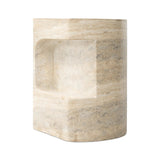 Cutout detailing brings a clean, modern vibe to a versatile end table of cast concrete. A water transfer finish creates a textured look and sandy hue resembling natural travertine.Collection: Chandle Amethyst Home provides interior design, new home construction design consulting, vintage area rugs, and lighting in the Dallas metro area.