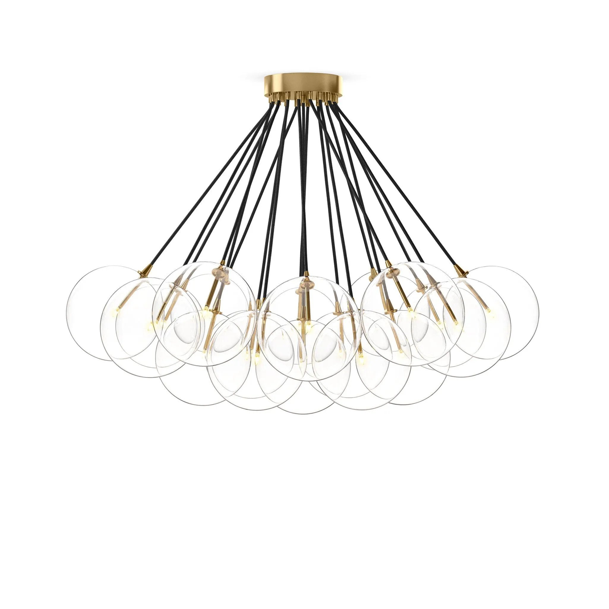 Clear glass bulbs dangle for a statement-making centerpiece. Each globe is individually blown, shaped and sculpted by hand through a one-hour process. Brass and glass are 98% recyclable. Designed and sustainably crafted in Poland by Schwung.Overall Dimensions47.00"w x 47.00"d x 33.50"hFull Details &amp; SpecificationsTear Shee Amethyst Home provides interior design, new home construction design consulting, vintage area rugs, and lighting in the Tampa metro area.
