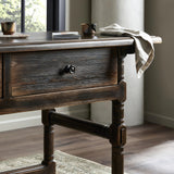 Made from solid pine From the makers at Van Thiel: One-of-a-kind antique-inspired pieces crafted from solid wood with hand-applied finishes. This console creatively doubles as a kitchen island.Collection: Van Thie Amethyst Home provides interior design, new home construction design consulting, vintage area rugs, and lighting in the Boston metro area.