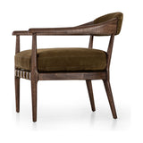 Safari styling is brought to modern speed on this vintage-inspired chair. Its solid wood frame features a webbed seating structure that brings a sink-in feel to the entire piece. The upholstered back, strap details and loose cushion are finished in a rich Italian-made leather with a soft, buttery feel and subtle highs and lows throughout the hide that bring movement to the entire piece. Amethyst Home provides interior design, new construction, custom furniture, and area rugs in the Kansas City metro area.