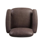 Sleek and inviting, this wood-meets-leather arm chair is timeless in any context. Large cylindrical legs support the upholstered back and seat, which are covered in bark-colored top-grain leather. Spring suspension adds comfort and durability to the seat cushion.Collection: Carnegi Amethyst Home provides interior design, new home construction design consulting, vintage area rugs, and lighting in the Miami metro area.
