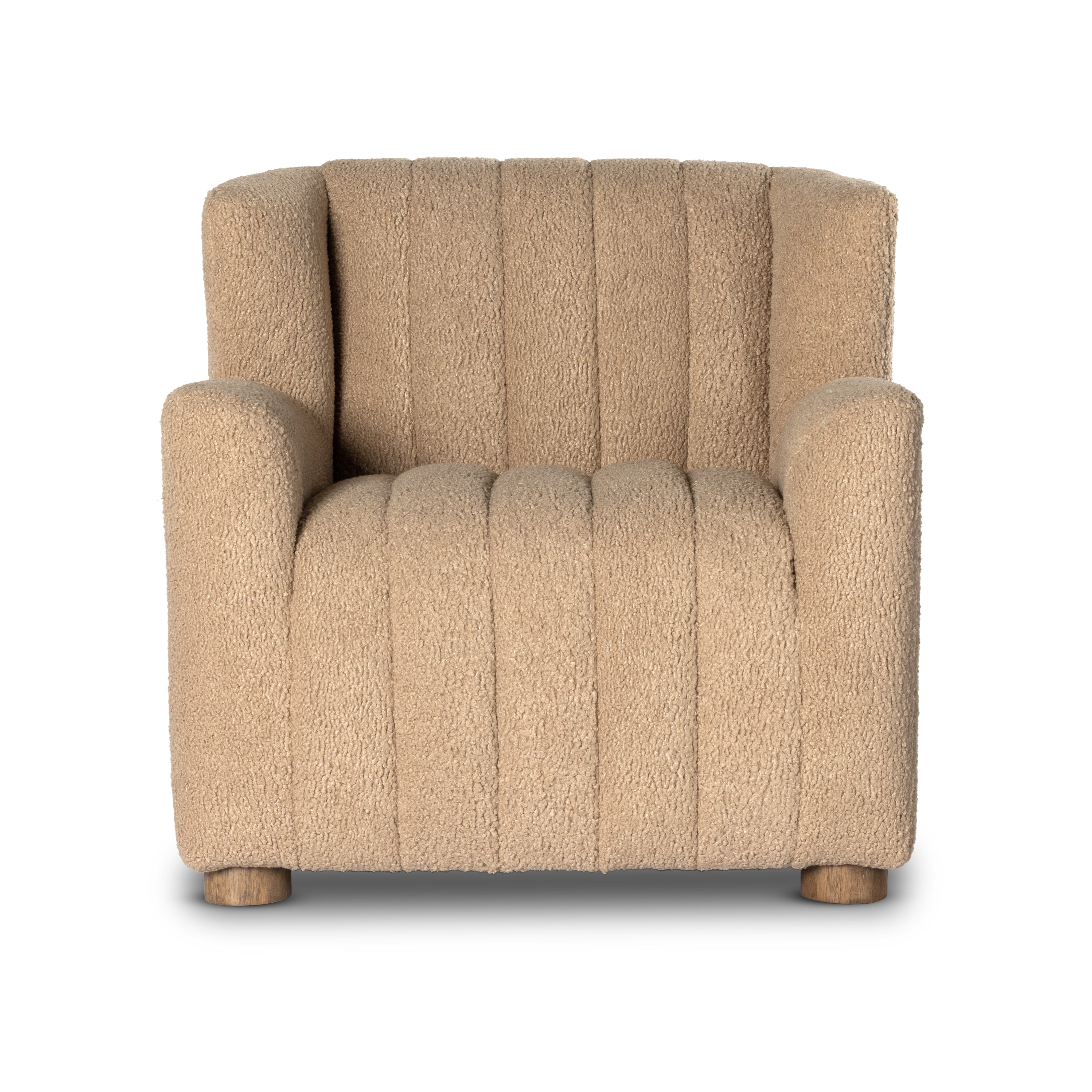 The classic wing-back club chair adopts heavy channeling for an even-comfier sit. Highly textural poly fiber fabric brings this retro lounge-inspired chair up to modern speed. Amethyst Home provides interior design, new construction, custom furniture and area rugs in the Calabasis metro area