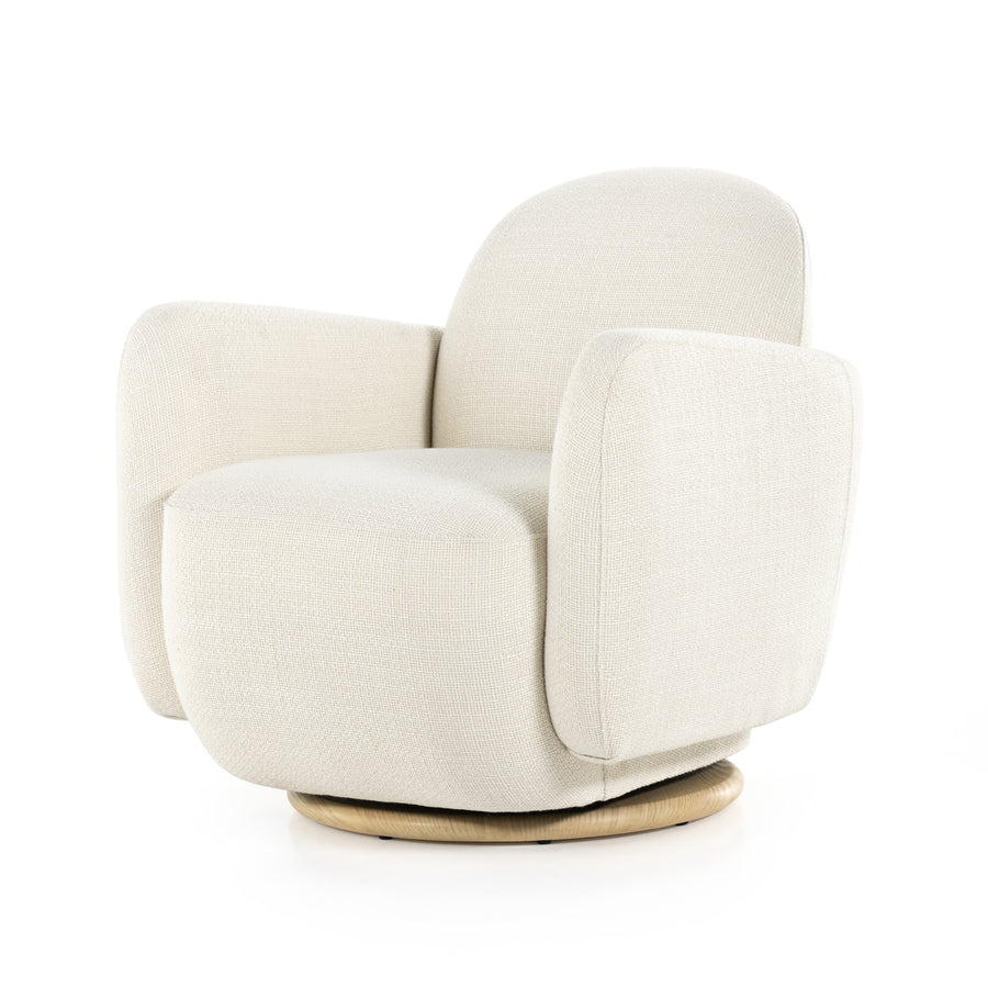 With the soft volume and exaggerated curves, the Enya Gibson White Swivel Chair is upholstered with high-performance fabric atop a plinth-style swivel base. Performance fabrics are specially created to withstand spills, stains, high traffic, and wear, ensuring long-term comfort and unmatched durability. Amethyst Home provides interior design services, furniture, rugs, and lighting in the Austin metro area.