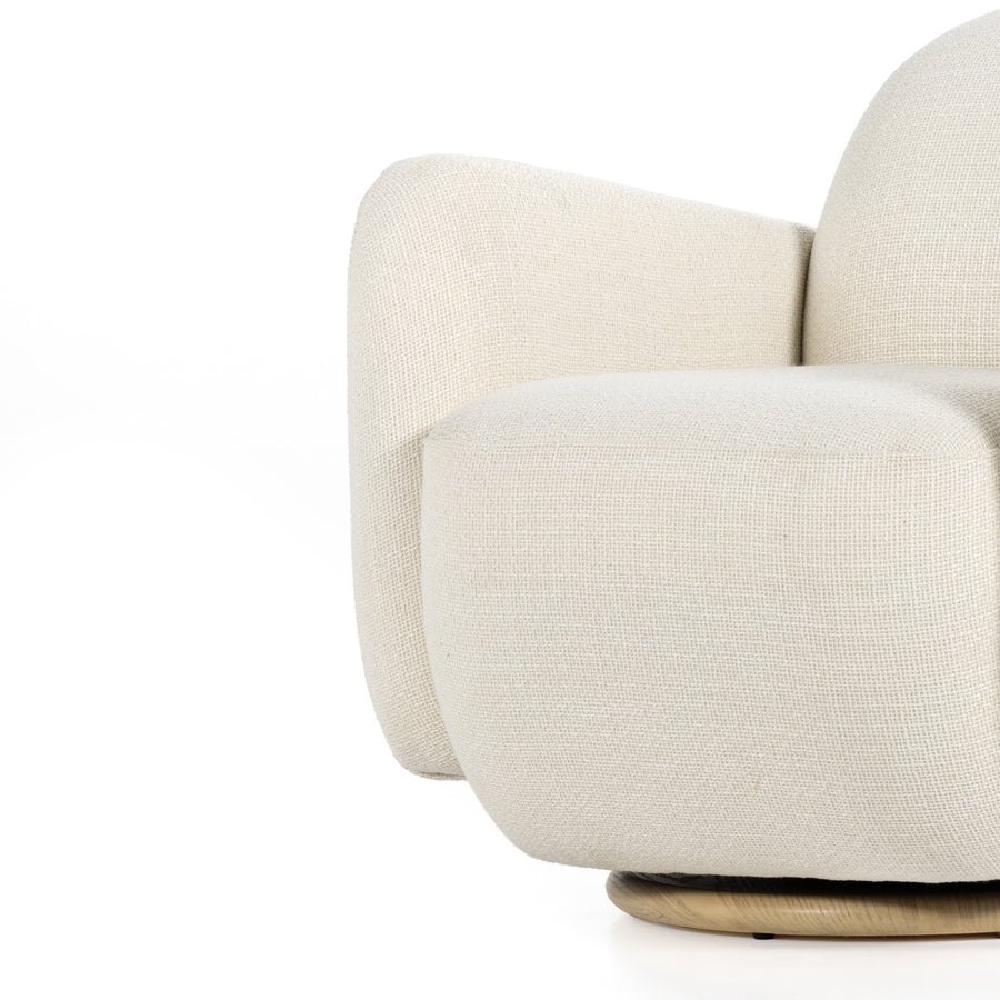 With the soft volume and exaggerated curves, the Enya Gibson White Swivel Chair is upholstered with high-performance fabric atop a plinth-style swivel base. Performance fabrics are specially created to withstand spills, stains, high traffic, and wear, ensuring long-term comfort and unmatched durability. Amethyst Home provides interior design services, furniture, rugs, and lighting in the Dallas metro area.